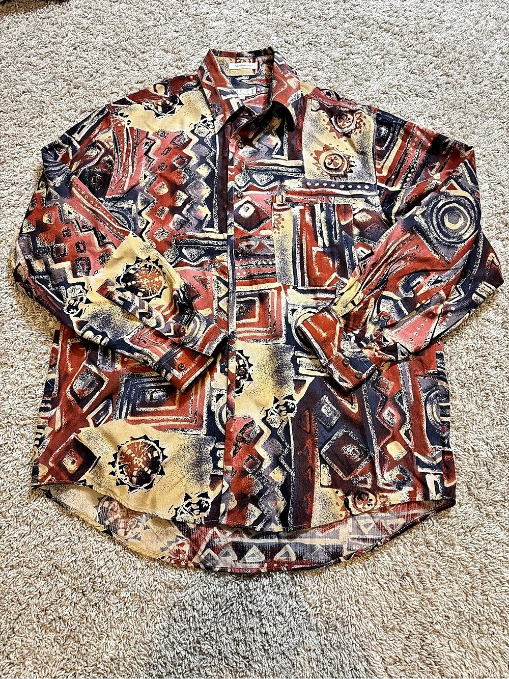 Vintage Focus 2000 Men’s Button Down Colorful Shirt Size M